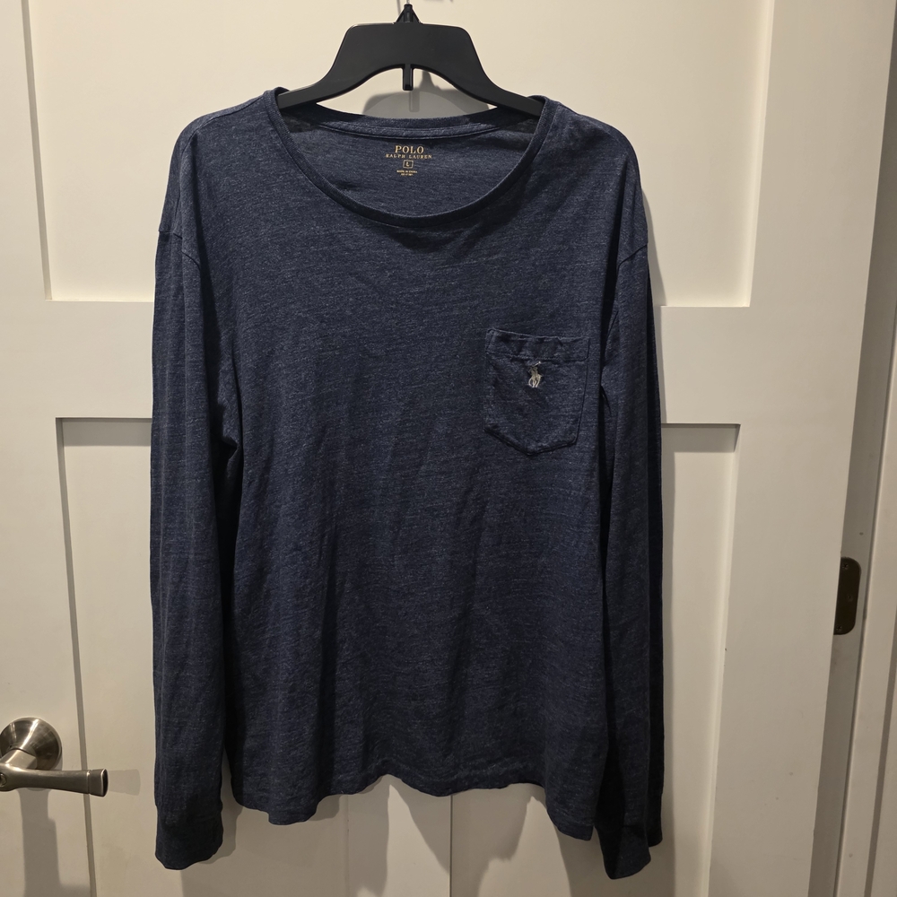 Polo Ralph Lauren Classic Fit Long Sleeve Pocket T-shirt Mens L Heathered Blue